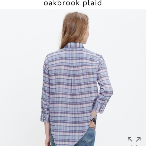 Madewell Purple Plaid Crinkle Long Sleeve Blouse - Picture 2 of 8